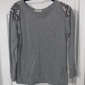 Professional gray sweater top with beaded shoulders
